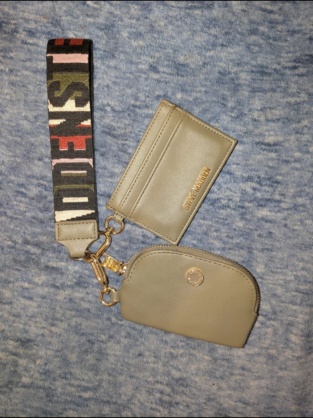 Steve Madden Olive Cardholder & Coin Pouch Set with Strap